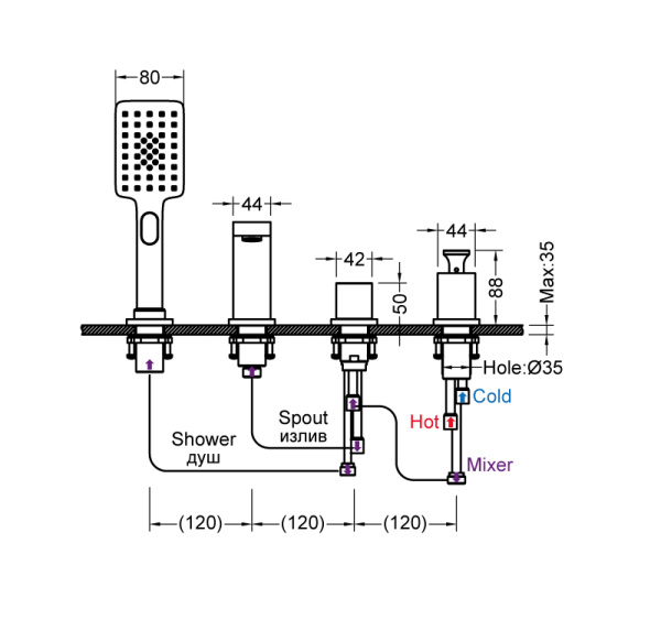 Смеситель для ванны и душа, врезной Timo Torne хром 4330/00Y