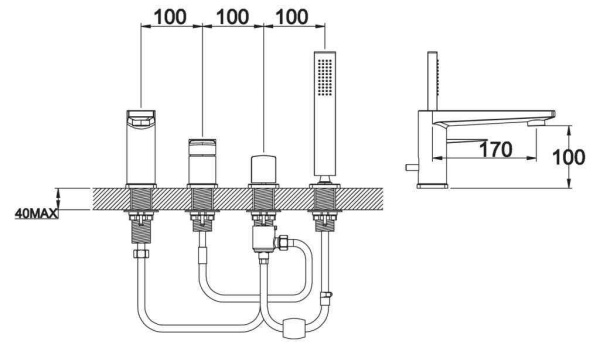 Смеситель на борт ванны BelBagno CARIN CAR-VIM4-CRM