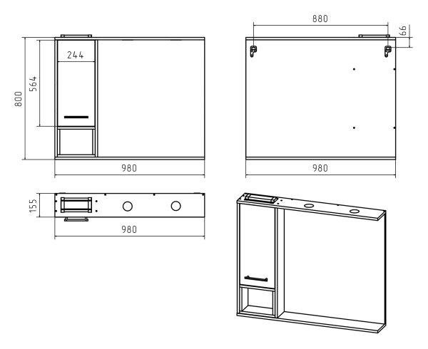 Зеркало-шкаф (98х80) Misty Фетта 100 левый П-Фет04100-011Л