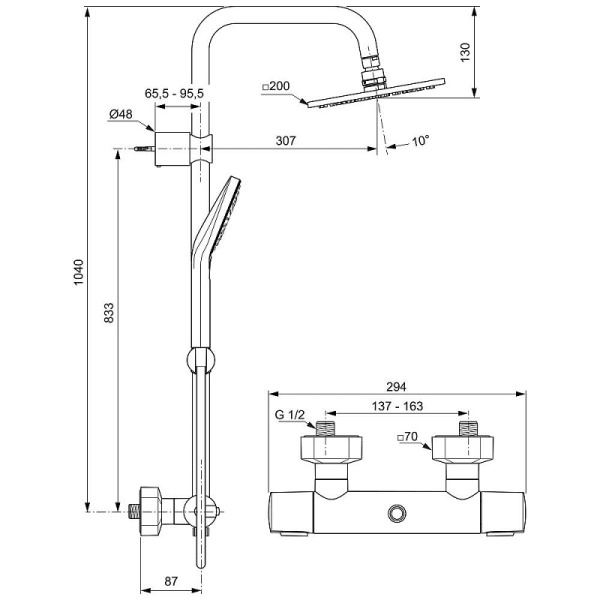 Душевая система с термотатом Ideal Standard Ideal Rain Cube A6985AA