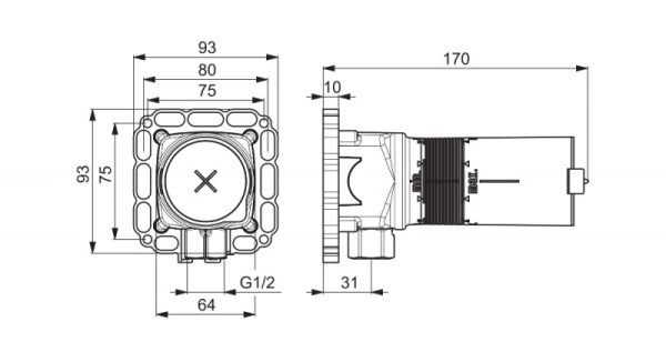 Oras 204220 Встраиваемая часть для комплекта настенного ручного и верхнего душа