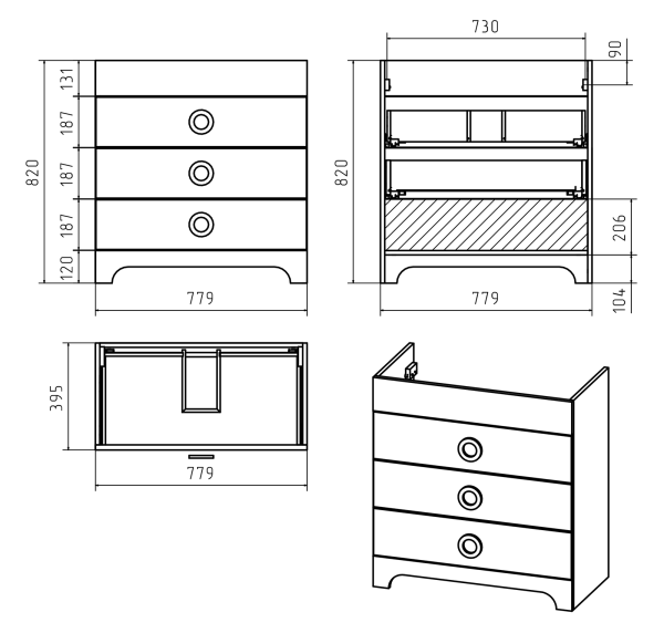 Тумба под раковину Misty Лейла 80 Пр-Лей01080-013Я
