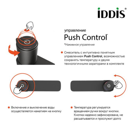 Смеситель для умывальника с инновационным управлением Push Control графит IDDIS Slide (SLIGMBTi01)