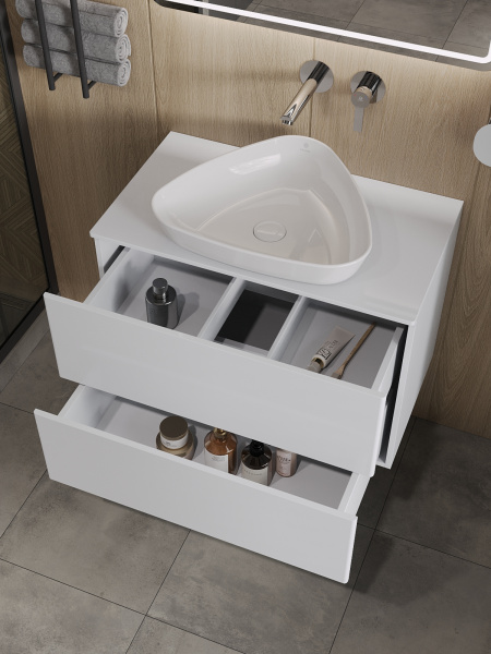 Тумба с раковиной подвесная 75 см, Orange Otto Ot-75TuMDF+B07-500W белый глянец