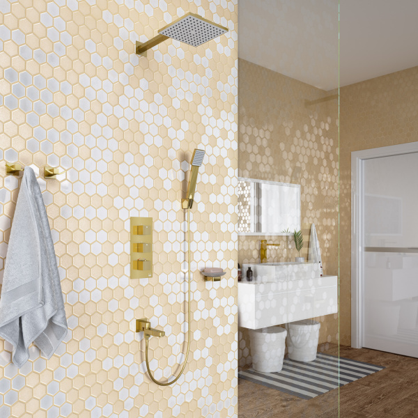 Душевая система встроенная с термостатом Timo Tetra-thermo SX-0199/17SM золото матовое Душевая система встроенная с термостатом Timo Tetra-thermo SX-0199/17SM золото матовое