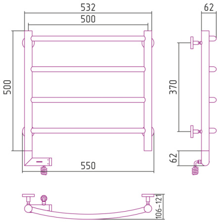 Полотенцесушитель Электрический Cунержа Галант 2.0 Левый (500x500) Состаренная бронза 05-5200-5050