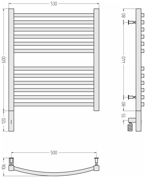 Полотенцесушитель электрический (60х50) Cунержа Аркус 3.0 31-5704-6050 левый