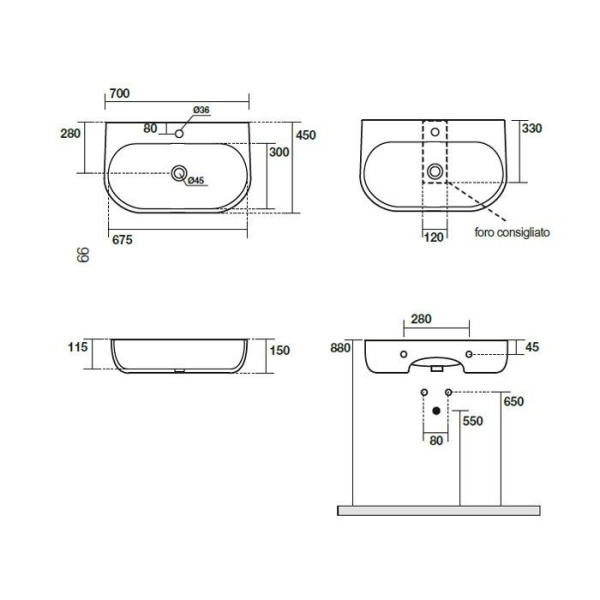Раковина накладная (70х45) Kerasan Nolita 534201*1 белый