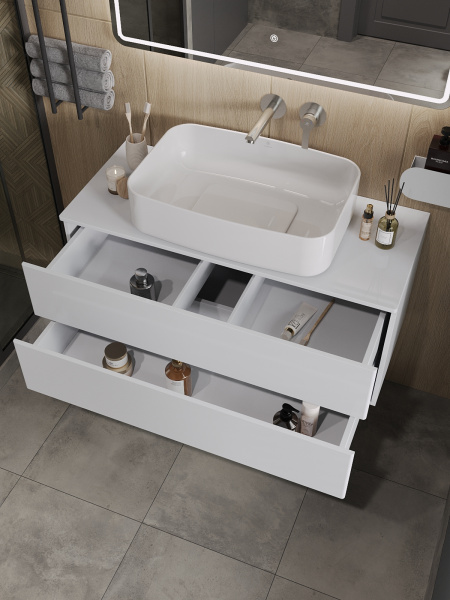 Тумба с раковиной подвесная 100 см, Orange Otto Ot-100TuMDF+B07-600W белый глянец