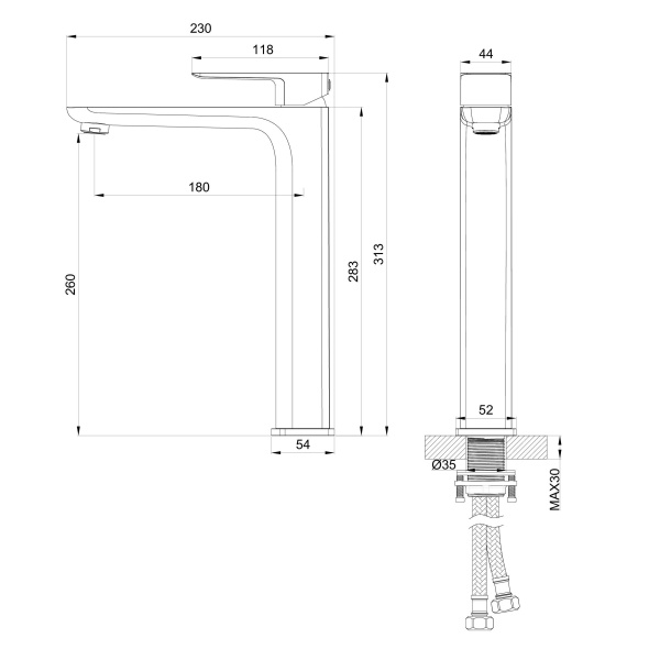 Смеситель для раковины высокий WONZON & WOGHAND EDGE, брашированное золото WW-88239003- BG Смеситель для раковины высокий WONZON & WOGHAND EDGE, брашированное золото WW-88239003- BG