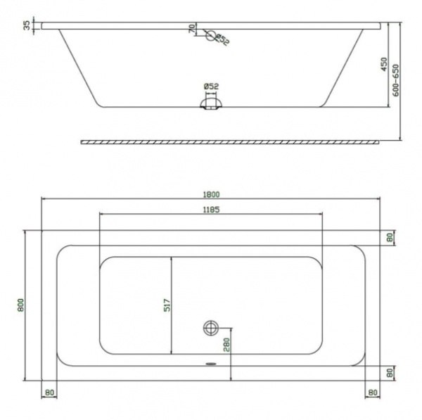 Ванна прямоугольная Kolo Modo (центральный слив) XWP1181000