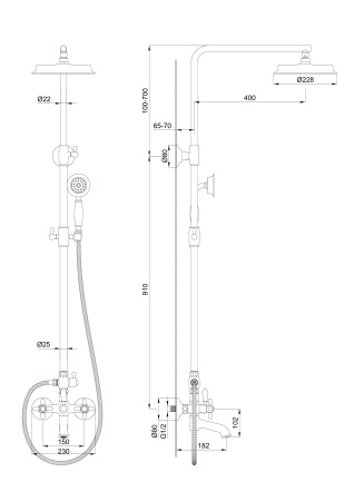 Душевая система WONZON & WOGHAND RETRO, Глянцевое золото WW-88739020-PG