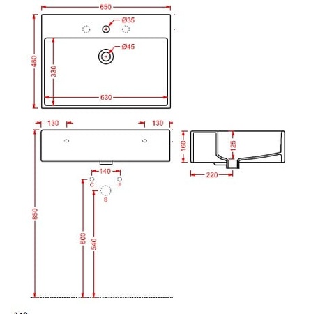 Раковина накладная/подвесная Artceram QUADRO QUL003 01 00 bi