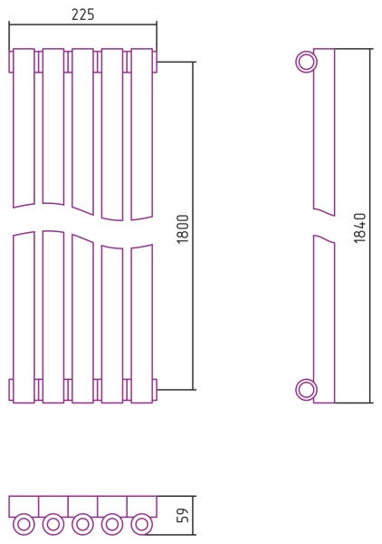 Полотенцесушитель Водяной Сунержа Эстет-0 (180х22) 5 секций Матовый Черный 31-0331-1805