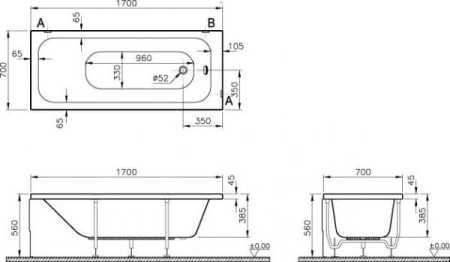 Ванна акриловая Vitra Balance (170x70) 55180001000