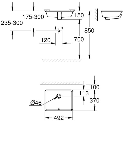 Раковина встраиваемая снизу (49x37) Grohe Cube Ceramic 39480 00H (3948000H)