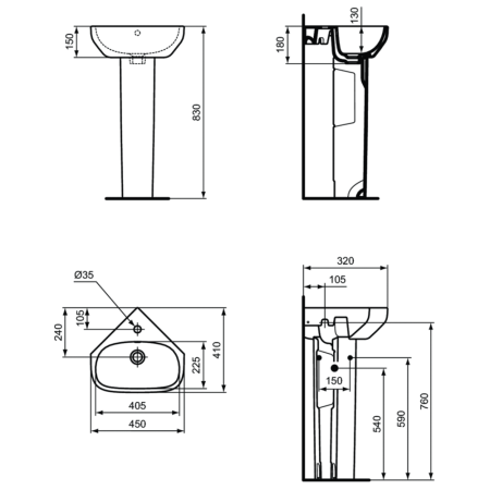 Раковина угловая подвесная (45x41) Ideal Standard i.life A T471101