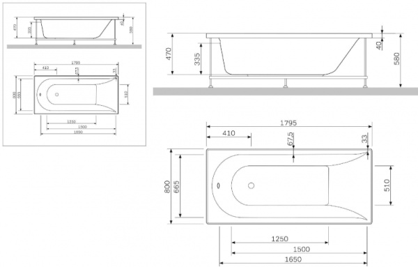 Акриловая ванна AM.PM Inspire W5AA-180-080W-A64