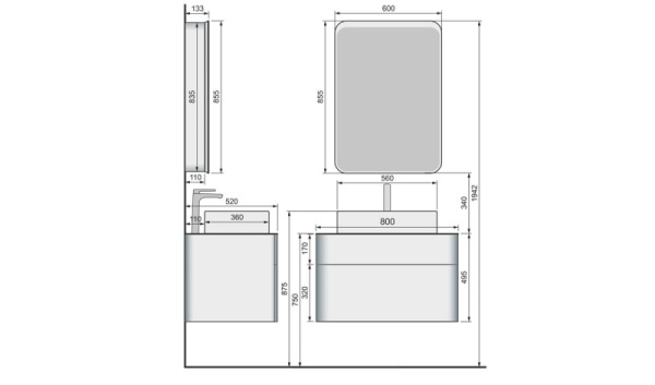 Зеркало-шкаф RAVAL Pure 46 Белый с подсветкой универсальный PUR.03.46/W