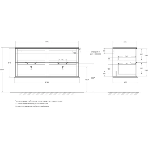 Тумба под раковину Cezares TIFFANY 54955 Nero Grafite