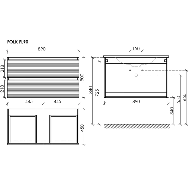 Тумба без раковины подвесная 90 см Sancos Folk FL90W белый матовый 