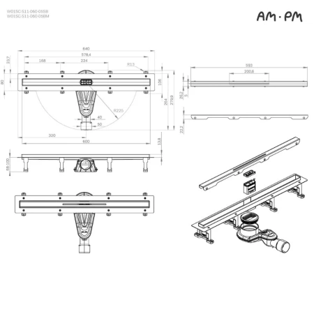 Душевой лоток с щелевой вставкой 60 см Am.Pm MasterFlow W01SC-S11-060-05SB хром матовый