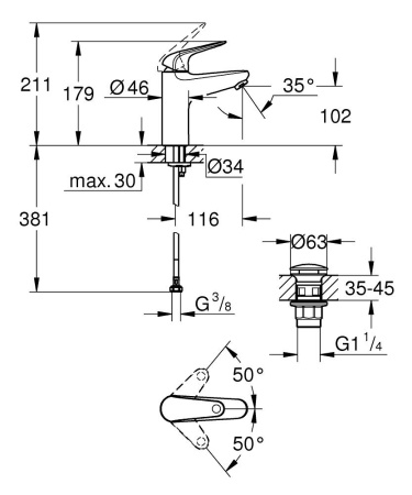 Смеситель для раковины однорычажный Grohe Euroeco New 24267 001 (24267001) хром
