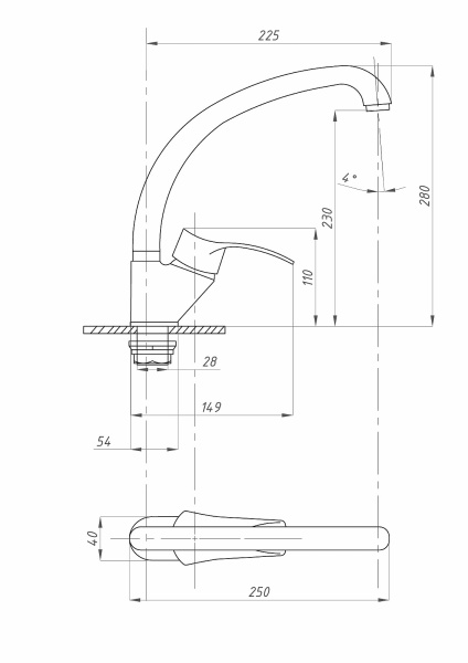Смеситель для кухни ПСМ-Профсан  ПЛЮС PSM-335-023