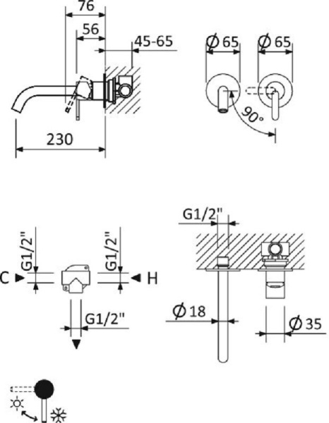 Смеситель для раковины Cezares Leaf LEAF-BLI2-01-W0