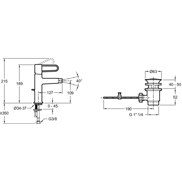 Смеситель для биде Jacob Delafon Odeon Rive Gauche E21033-00-00