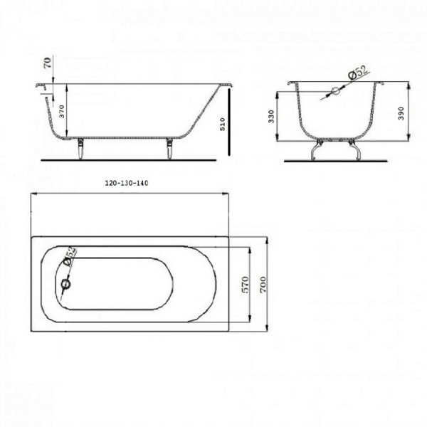 Чугунная ванна (140x70) без ручек Byon V0000217