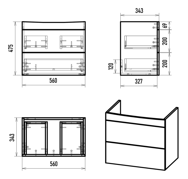 Тумба под раковину Misty Клермонт 60  Э-Кле01060-011П2Я