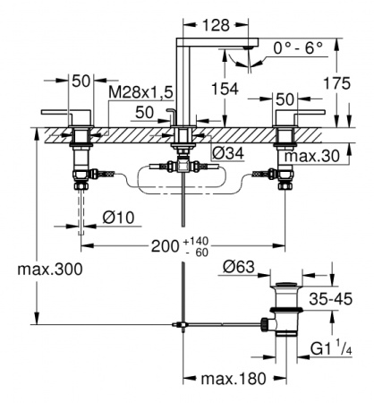 Смеситель для раковины на три отверстия Grohe Plus 20301 003 (20301003) хром