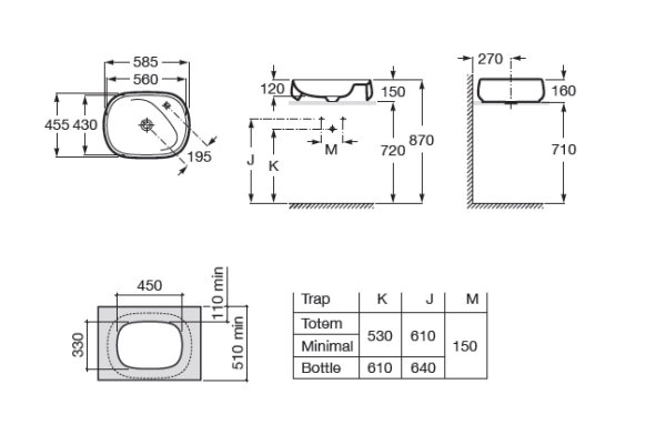 Раковина накладная (56х43) Roca Beyond 3270B8640 оникс матовый