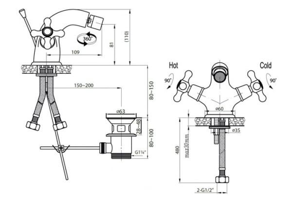 Смеситель для биде Cezares BS1-03