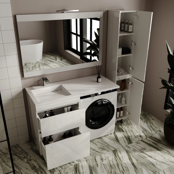 Тумба под стиральную машину напольная без раковины Style Line Даллас Леон СС-00002438 белый глянец