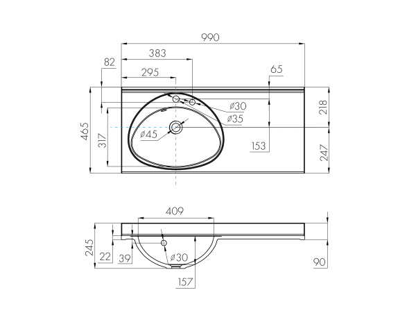 Раковина Aquaton Отель 3/100 левая белая с навесами 1A70073NOT01L