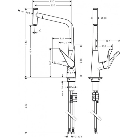 Смеситель для кухни Hansgrohe Metris Select M71 14786000, хром