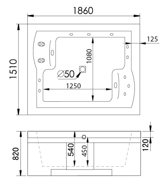 Акриловая ванна (186х151) Gemy G9052 II B R с гидромассажем, правая Акриловая ванна (186х151) Gemy G9052 II B R с гидромассажем, правая