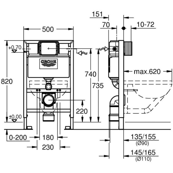 Система инсталляции для подвесного унитаза, Grohe Rapid SL 38526 000 (38526000)