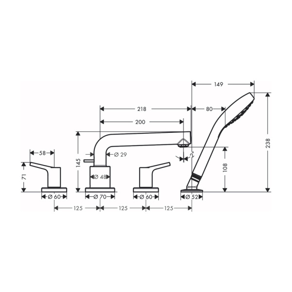 Смеситель на борт ванны на 4 отверстия Hansgrohe Talis S 72419000 хром