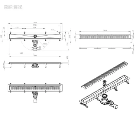 Душевой лоток 80 см Am.Pm MasterFlow W01SC-P11-080-01BM черный матовый