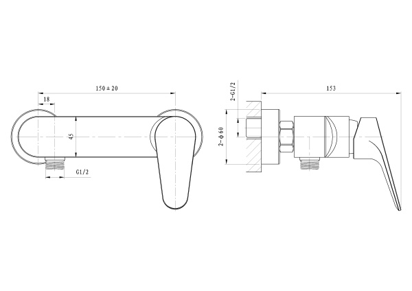 Смеситель для душа WONZON & WOGHAND BALANCE, хром WW-054101-CR