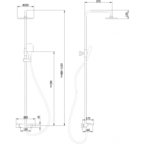 Душевая стойка ABBER Thermostat AF8516L с термостатом и изливом, хром