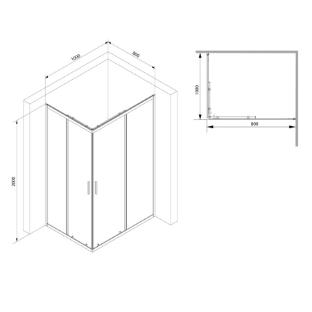 Душевой уголок (100х80) Am.Pm Gem S W93G-404-100280-BT