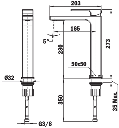 Смеситель для раковины высокий Teka Soller 853111250  хром