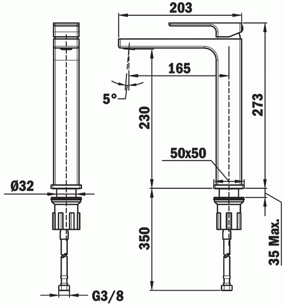 Смеситель для раковины высокий Teka Soller 853111250  хром