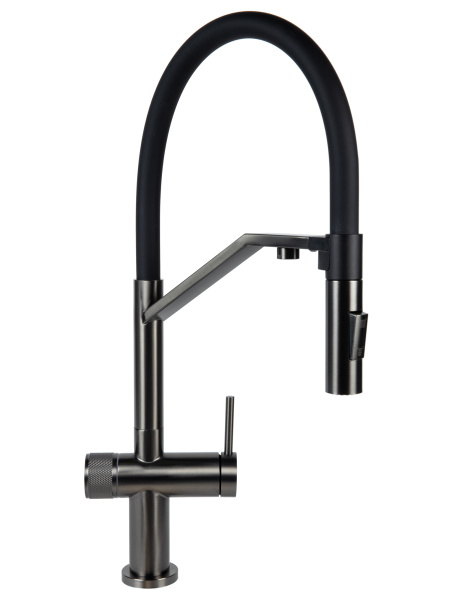 Смеситель для кухни однорычажный с каналом для питьевой воды и гибким изливом Agger Elegant A3241455 оружейная сталь матовая