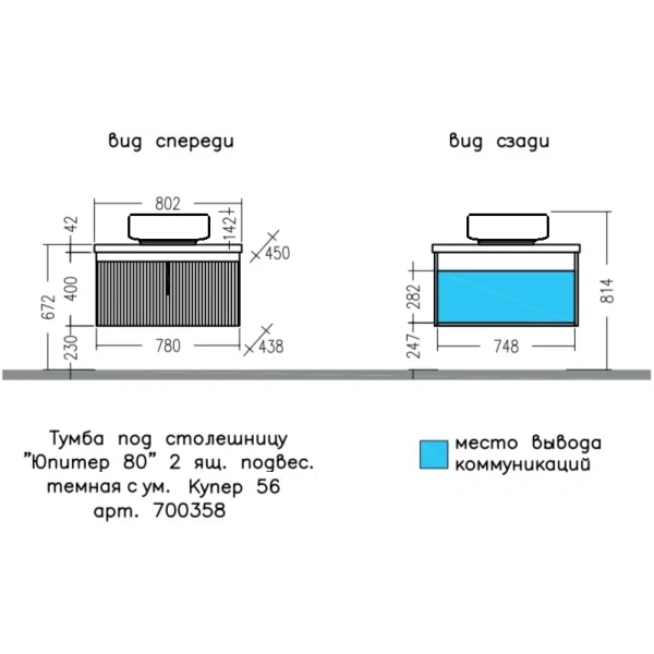 Тумба под раковину Санта Юпитер 700358 белый белый глянец/темный дуб, без раковины