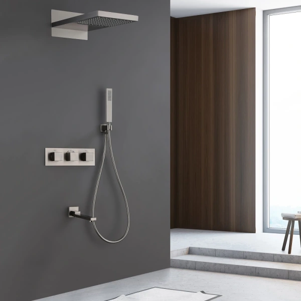 Душевой комплект ABBER Daheim AF8253SP скрытого монтажа с изливом, термостат, сатин